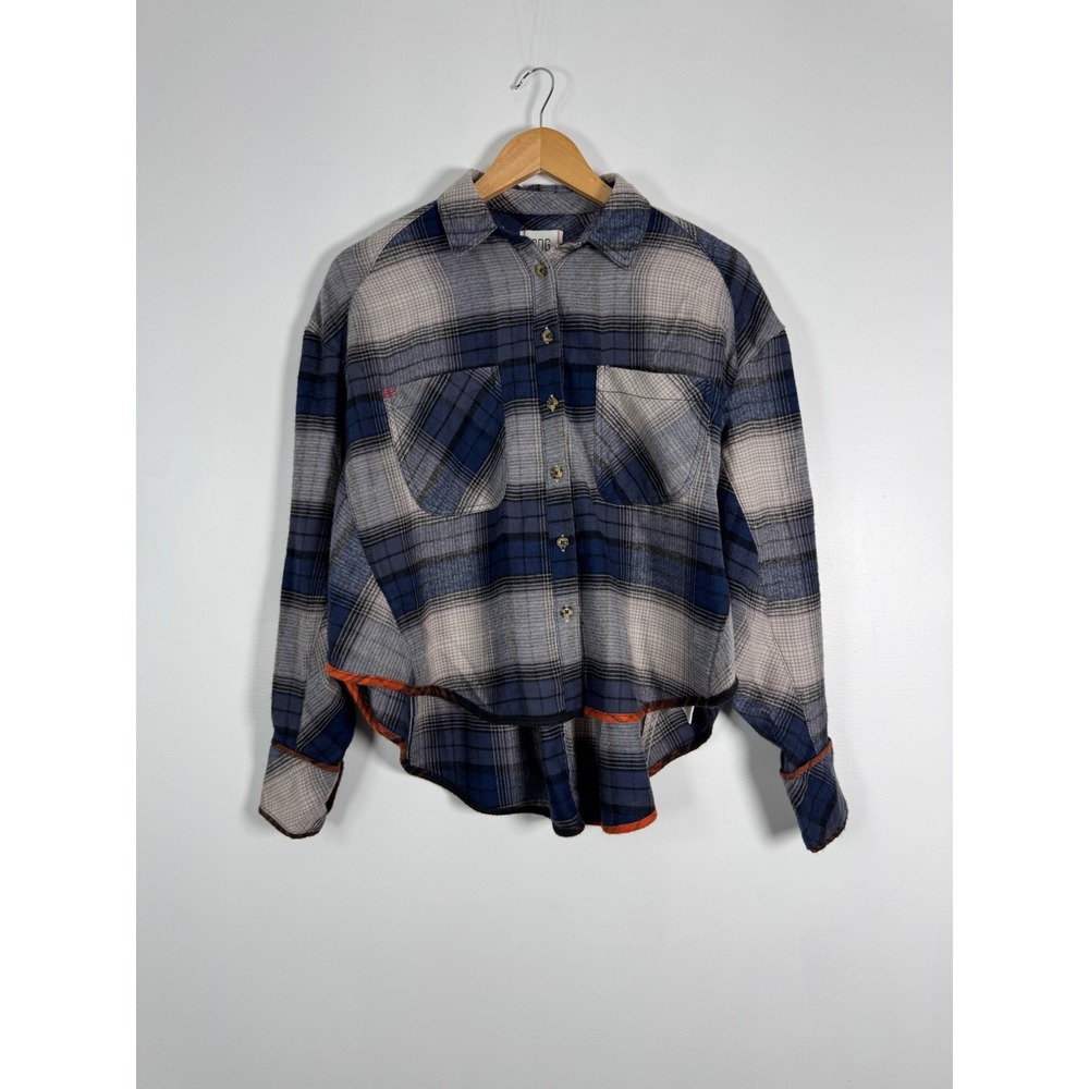 Grunge BDG Urban Outfitters Womens XS Oversized Plaid Button Down Blue High-Low